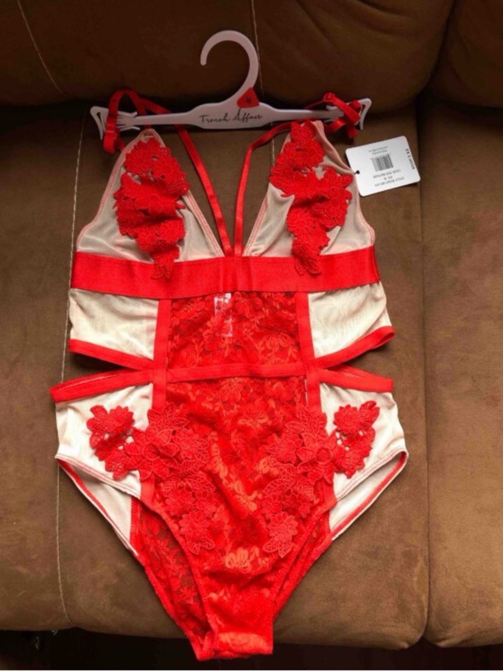 French Affair Red Lace Cutout Bodysuit Chemise